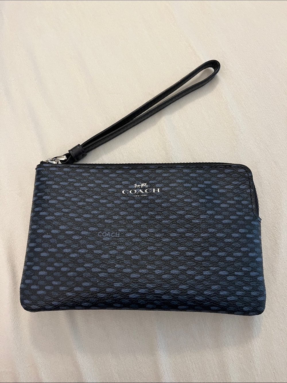 Coach Black and Blue Wristlet Pouch. Silver hardware